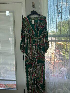 NWT Mojito Please Green Mixed Print Wide Leg Jumpsuit Medium Boho Leopard